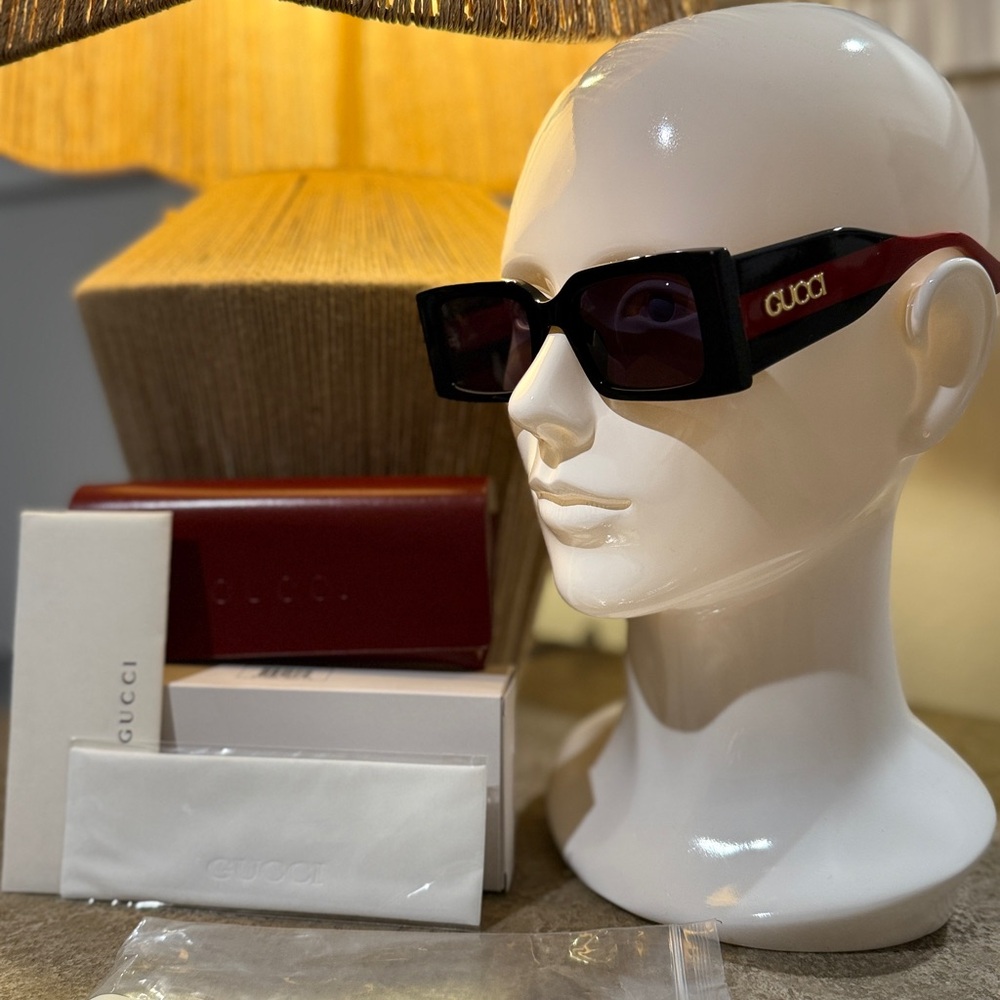 Gucci Black and Red Square Sunglasses